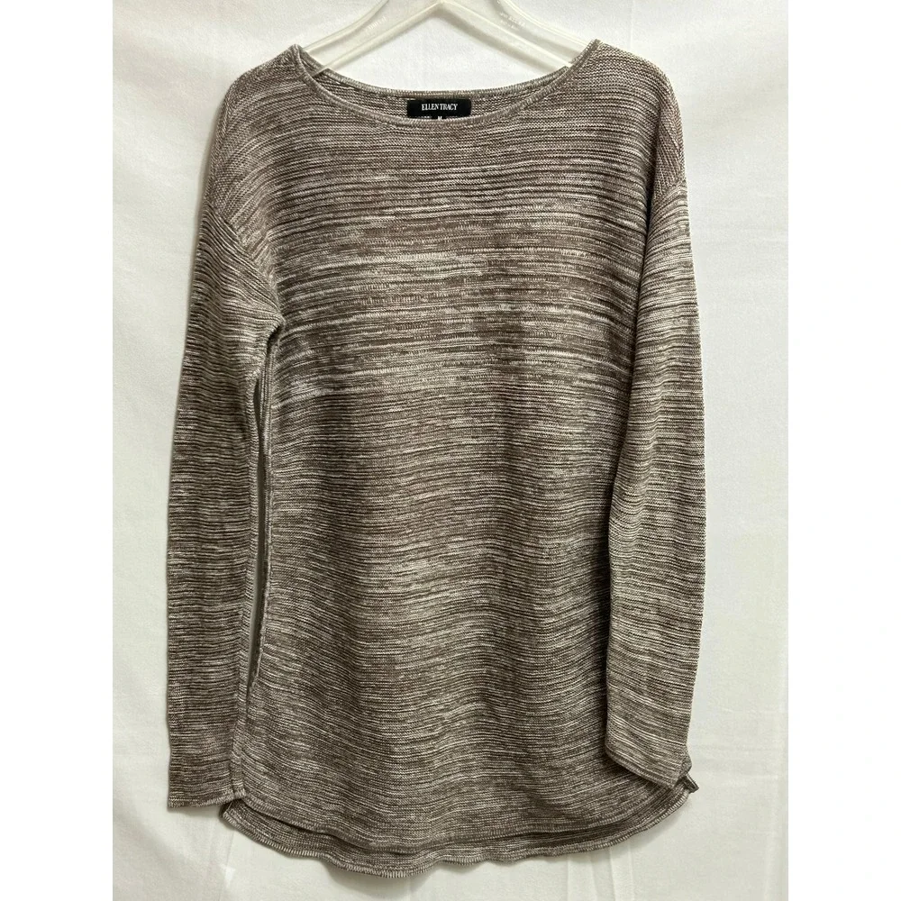 Ellen Tracy Womens Coco Ivory Space Dye Knit Sweater‎ Boat Neck Size Medium